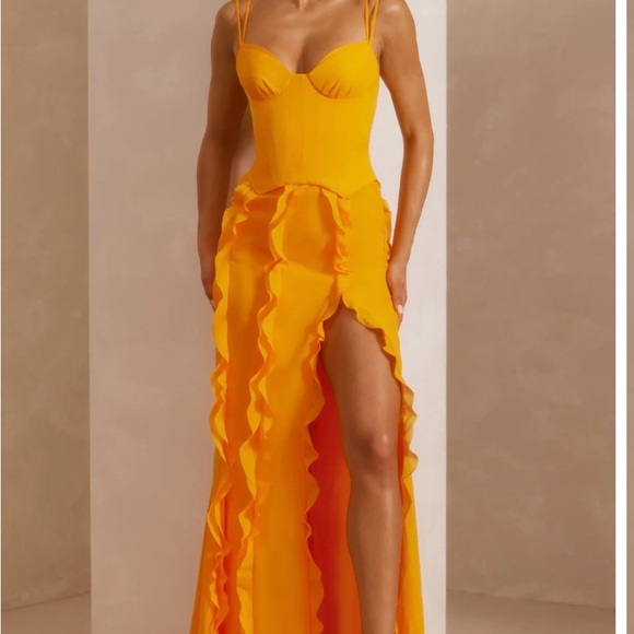 Oh Polly Perrine Corset Frill Skirt Maxi Dress in Tangerine Size 2 - Picture 2 of 14